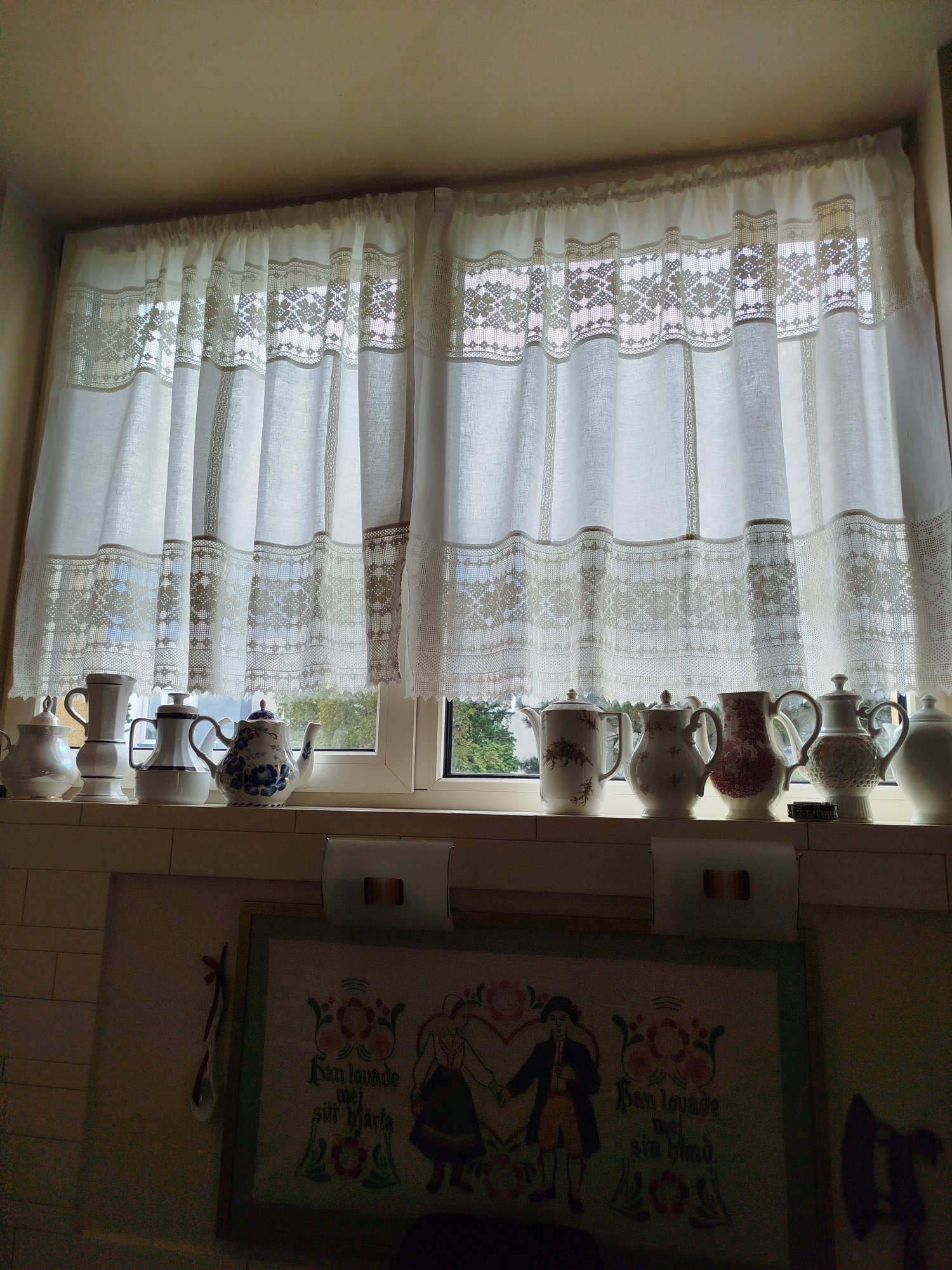 Firanka z lnu i bawełnianej koronki